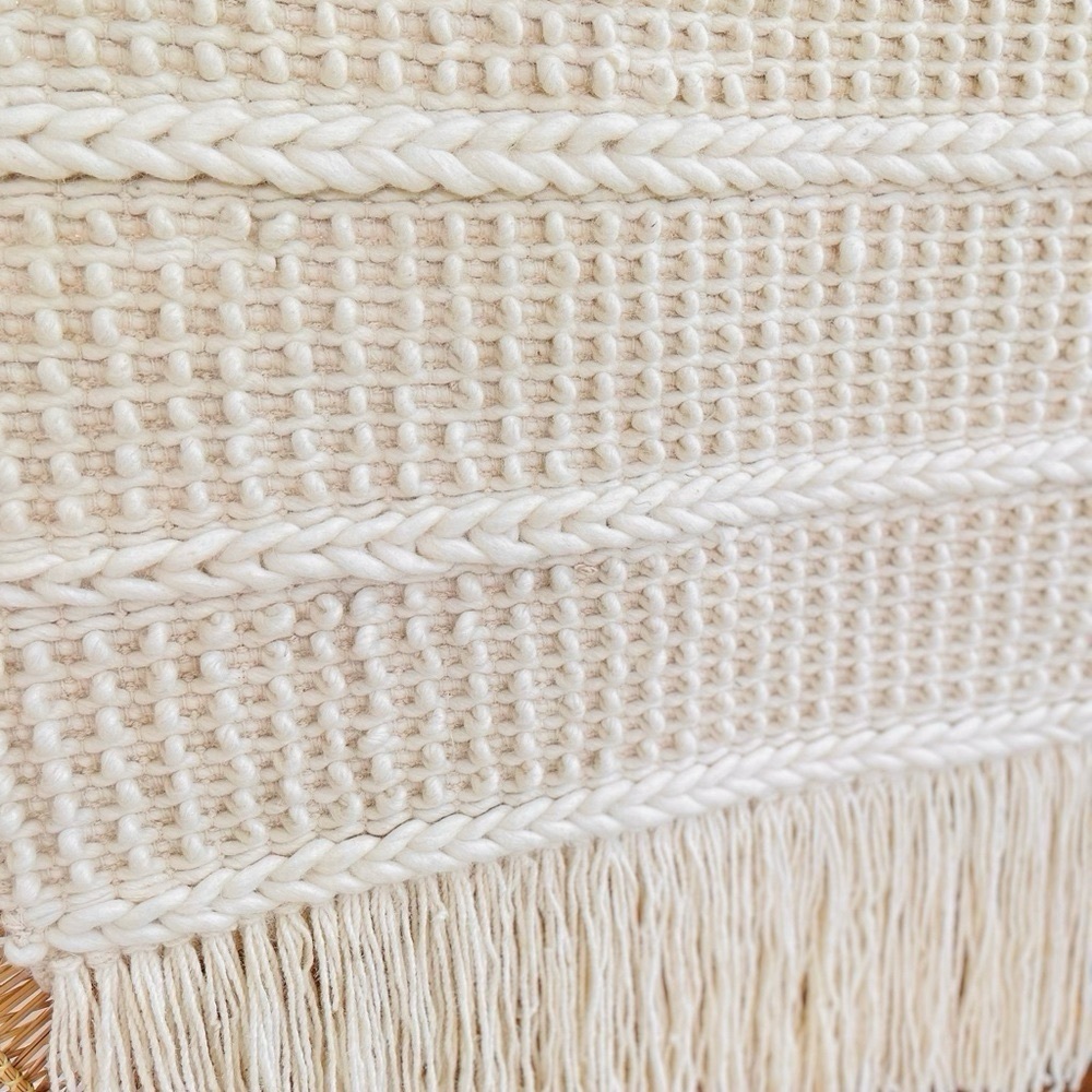 XL Cream Off White Wool and Cotton Woven Tapestry Wall Hanging Boho Neutral Deco - Picture 4 of 5